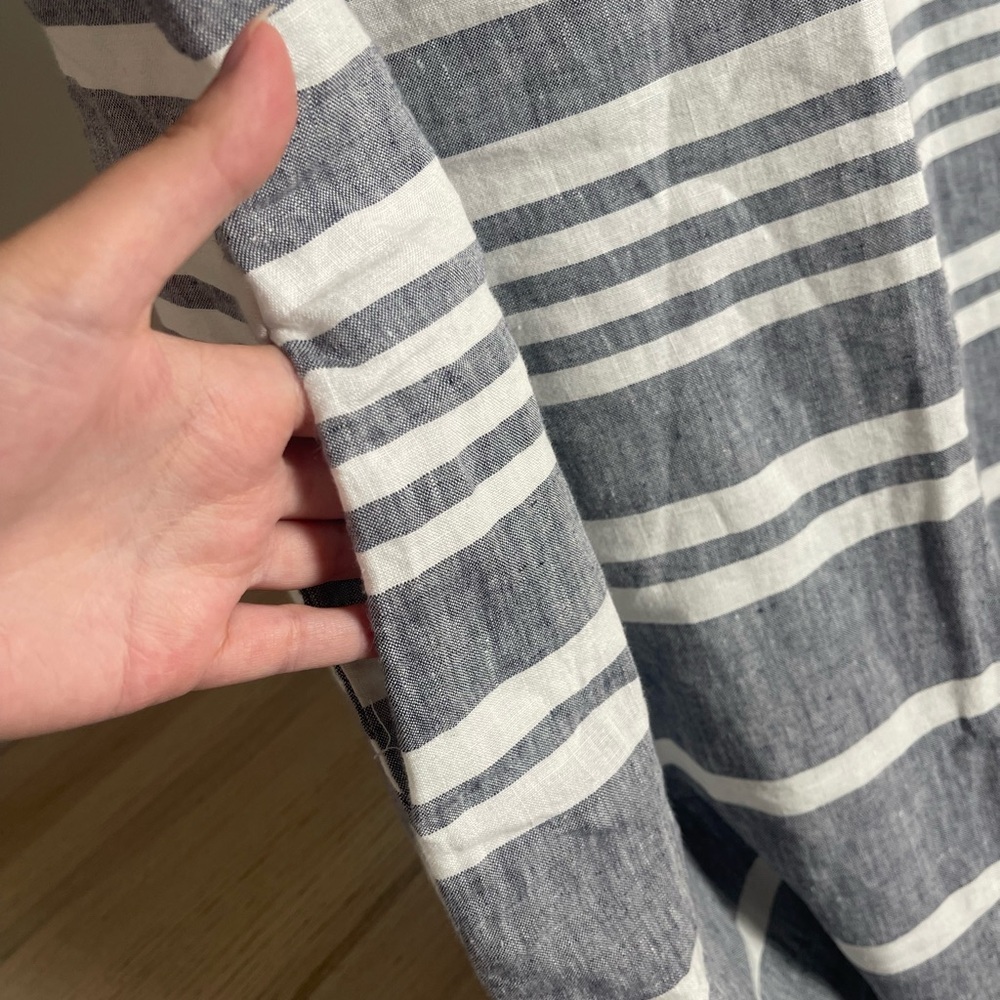 Boden | Linen Striped Split Neck Shift Dress Pock… - image 5